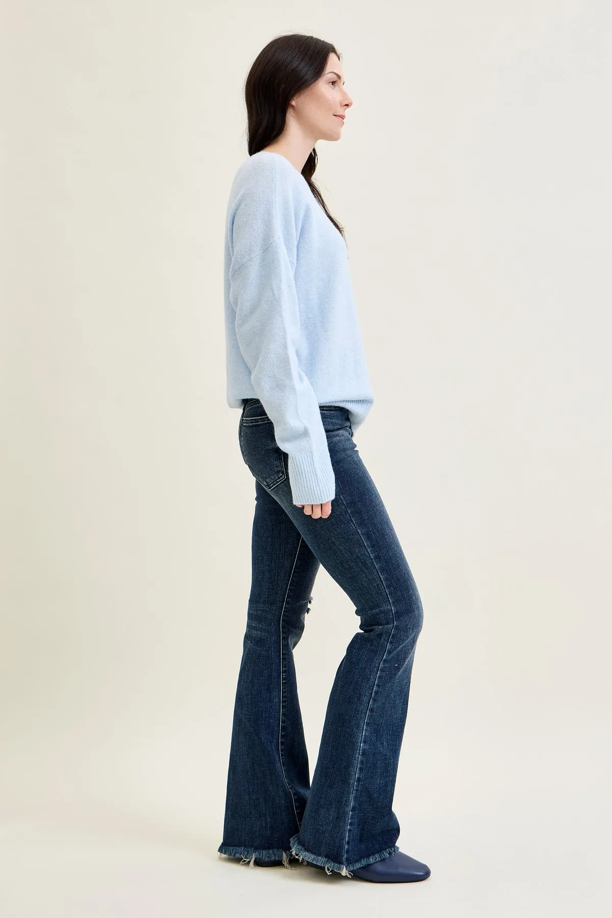 Charlotte Flare Jeans with Distressed Knee & Frayed Hem sold by Judy Blue product image thumbnail 4