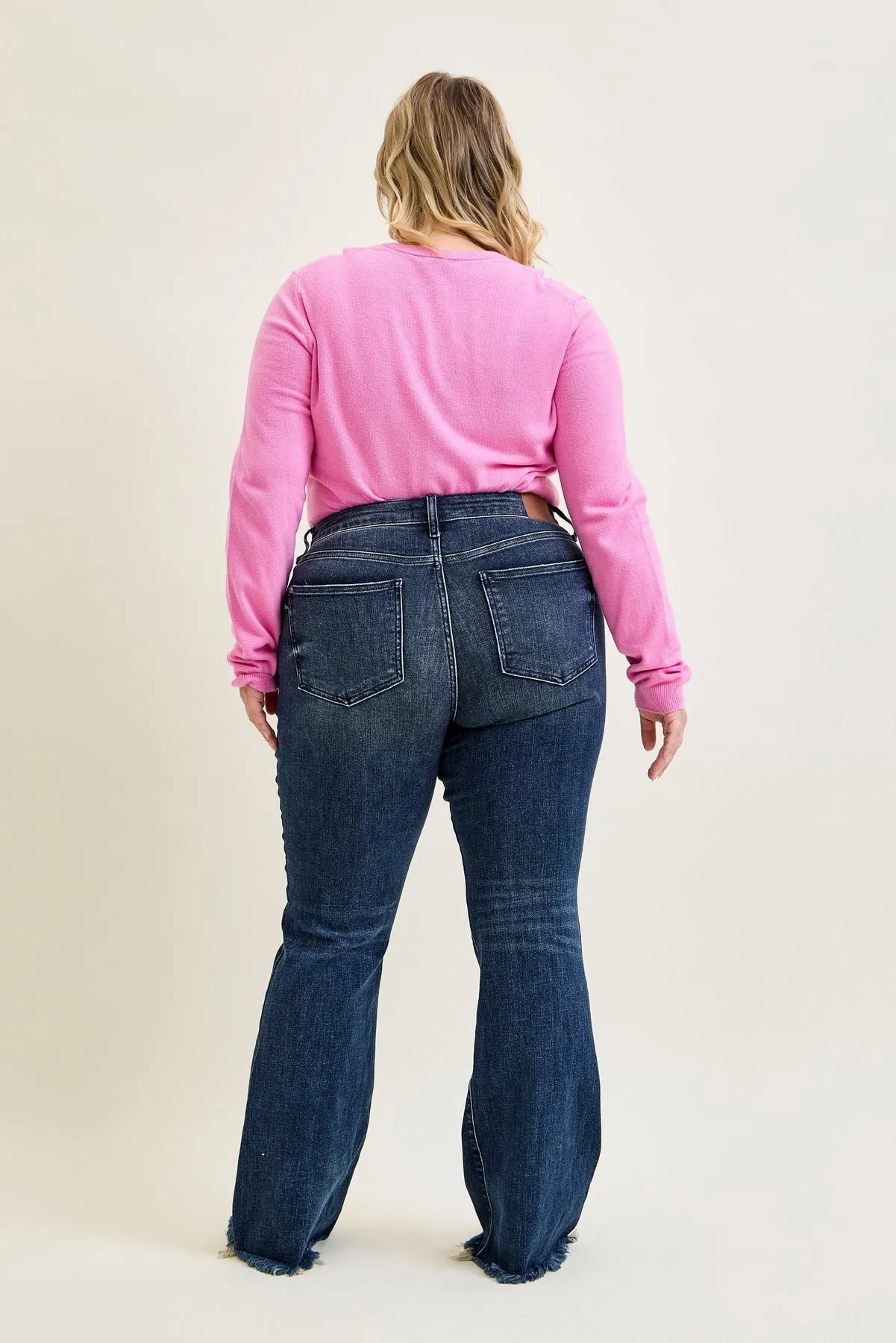 Charlotte Flare Jeans with Distressed Knee & Frayed Hem - PLUS sold by Judy Blue product image thumbnail 4