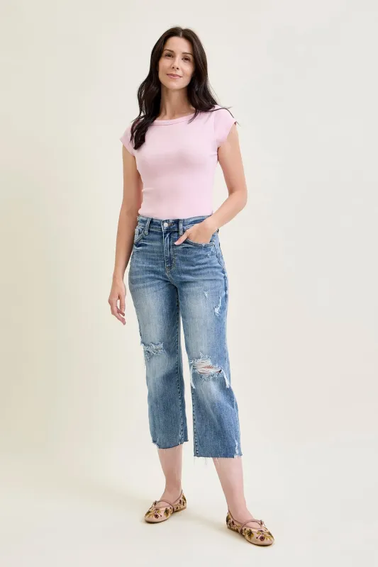 Dottie Distressed Crop Wide Leg made by Judy Blue