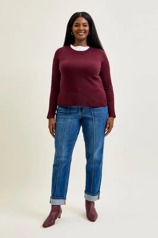 Kimberly Front Seam Detail & Cuffed Straight Fit Jeans - PLUS made by Judy Blue