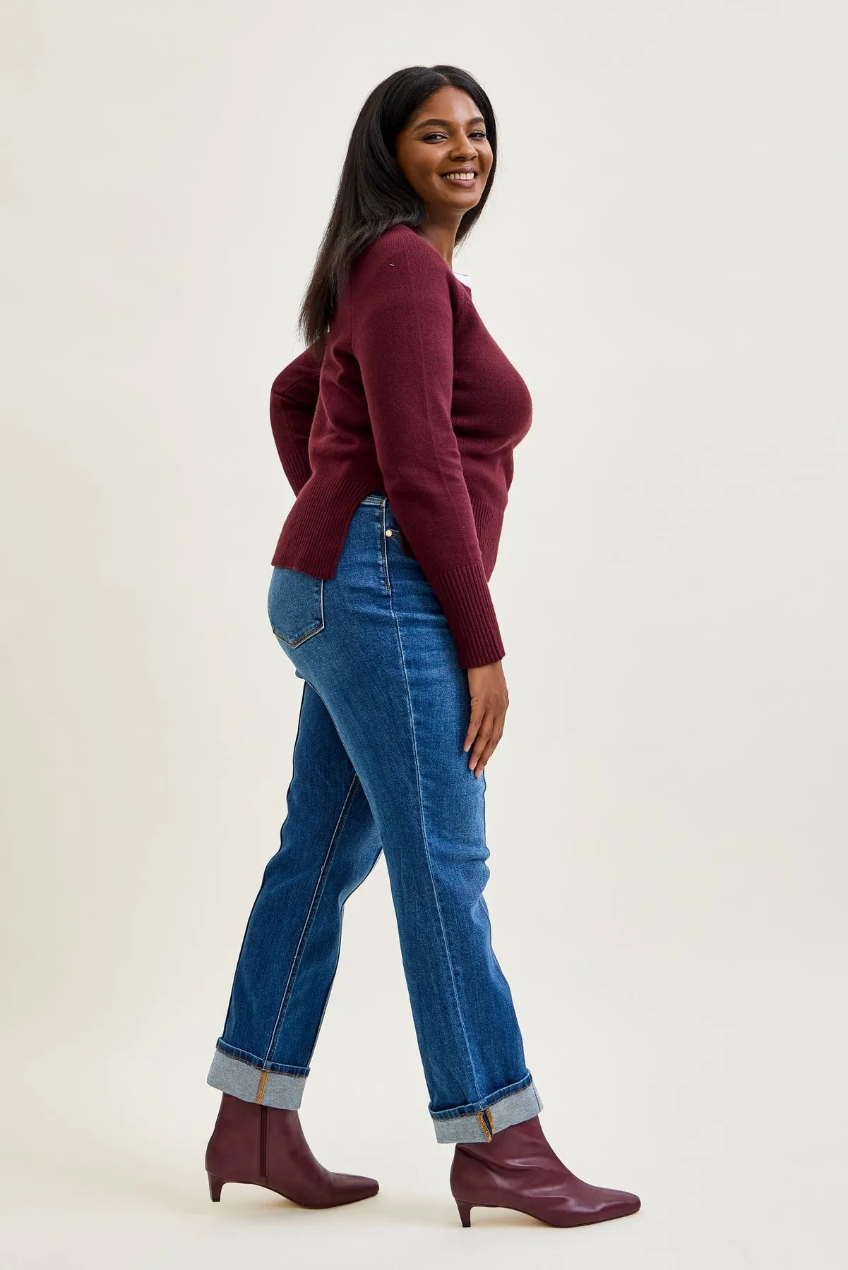 Kimberly Front Seam Detail & Cuffed Straight Fit Jeans - PLUS sold by Judy Blue product image thumbnail 2