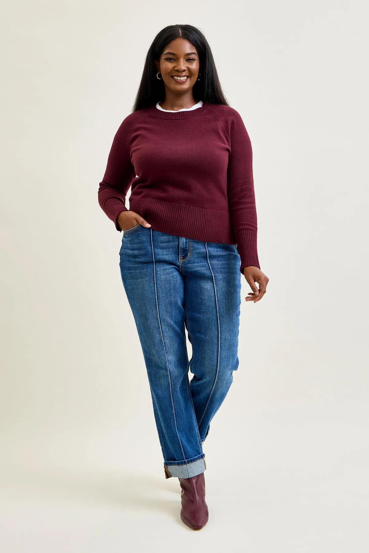 Kimberly Front Seam Detail & Cuffed Straight Fit Jeans - PLUS sold by Judy Blue product image thumbnail 3