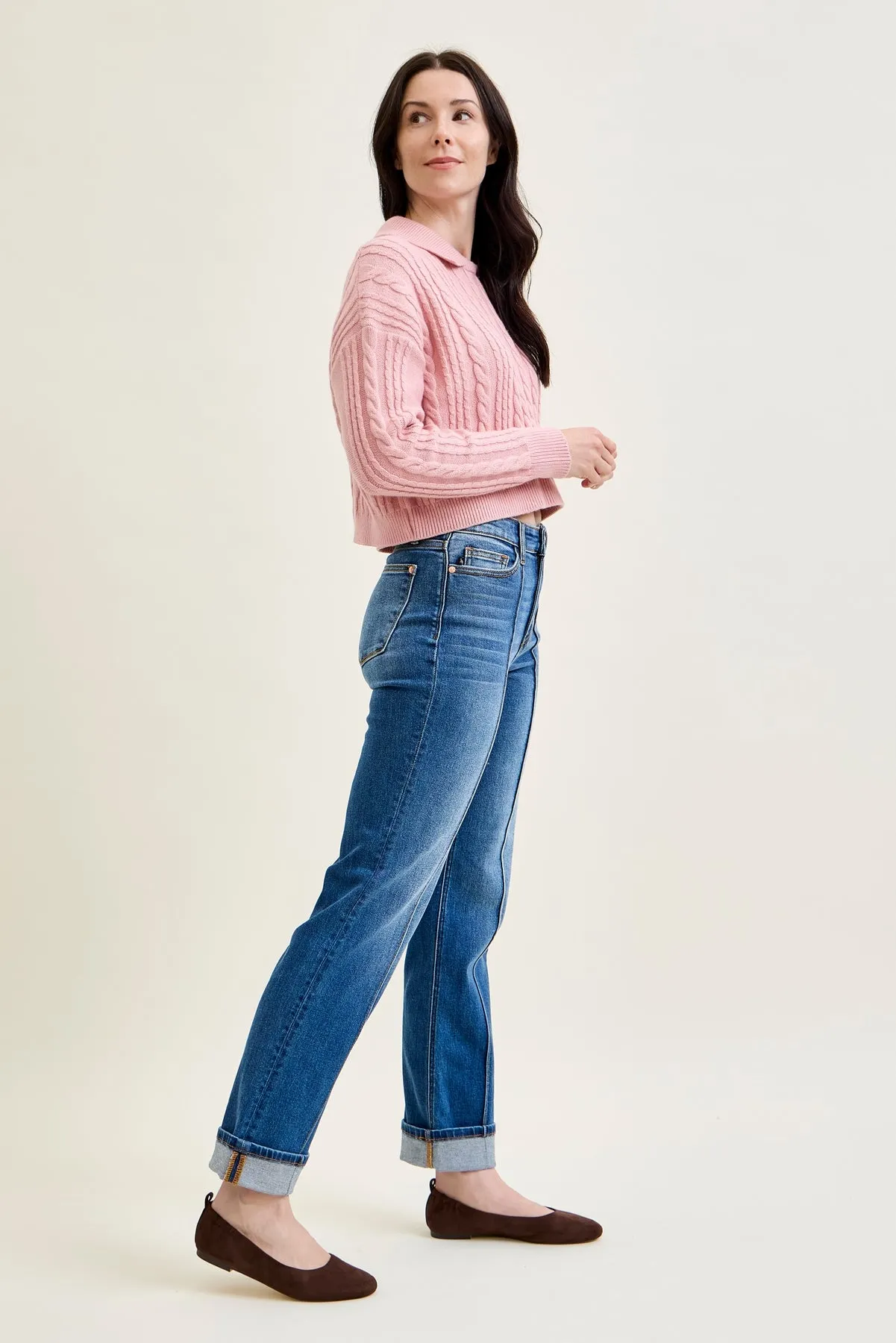 Kimberly Front Seam Detail & Cuffed Straight Fit Jeans sold by Judy Blue product image thumbnail 2