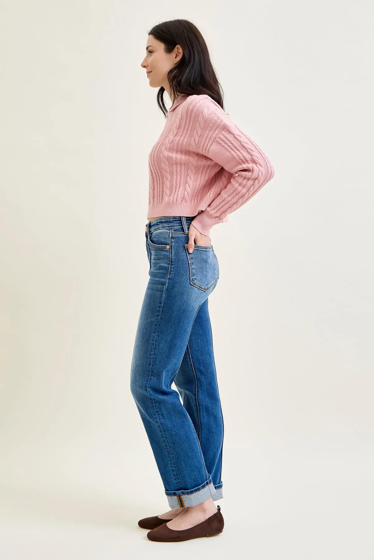 Kimberly Front Seam Detail & Cuffed Straight Fit Jeans sold by Judy Blue product image thumbnail 3