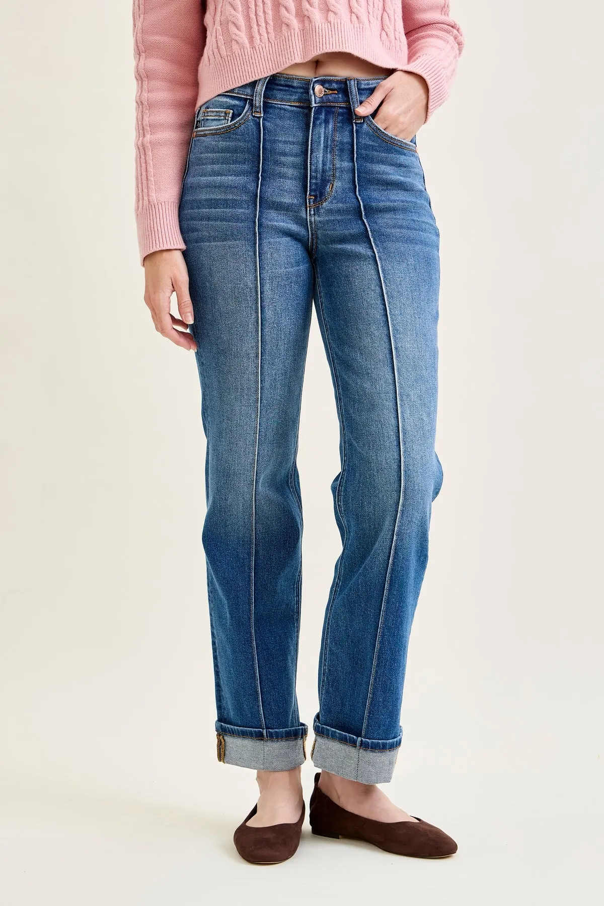 Kimberly Front Seam Detail & Cuffed Straight Fit Jeans sold by Judy Blue product image thumbnail 5