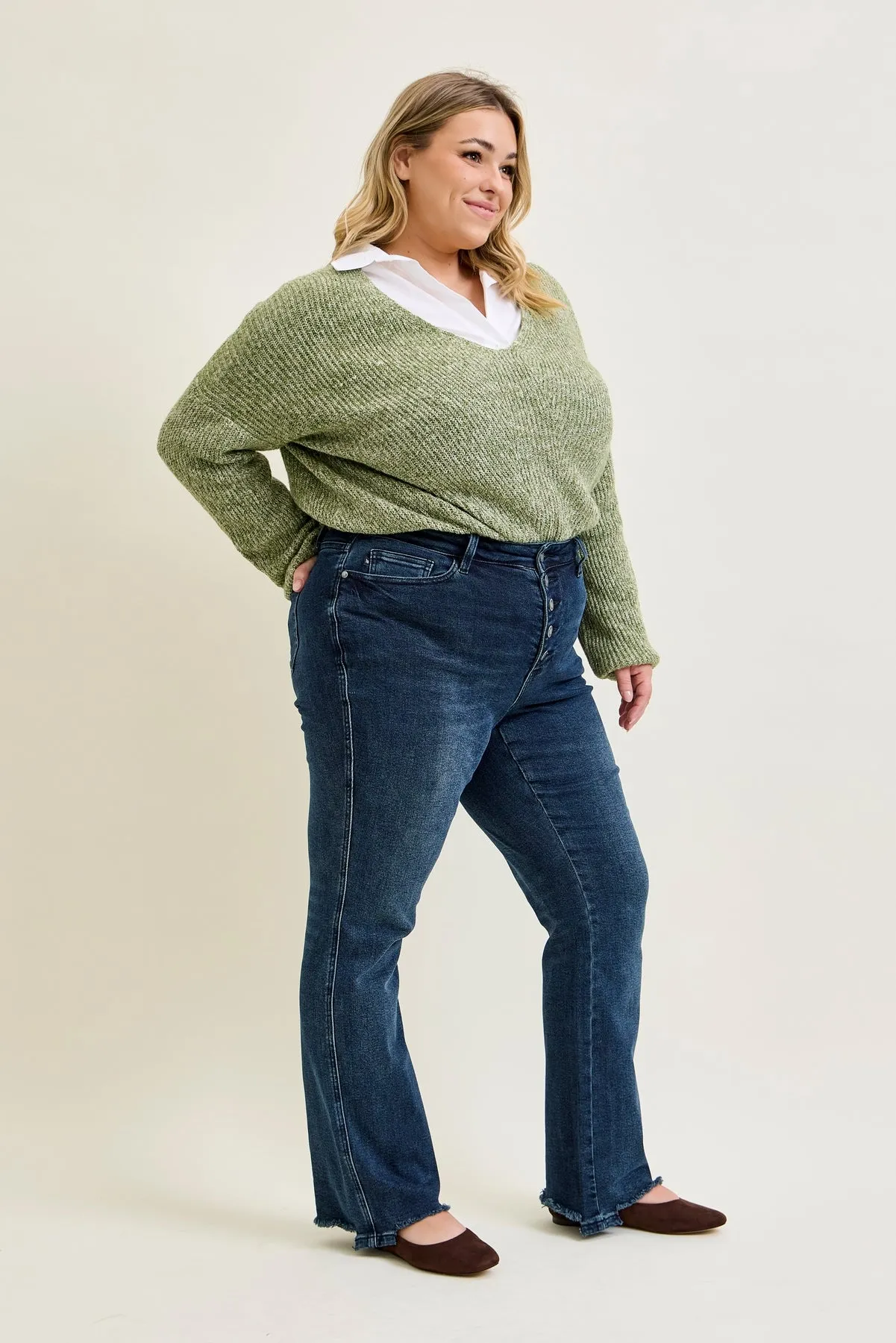 Kimberly Button Fly Hem Distressed Straight Jeans - PLUS sold by Judy Blue product image thumbnail 2