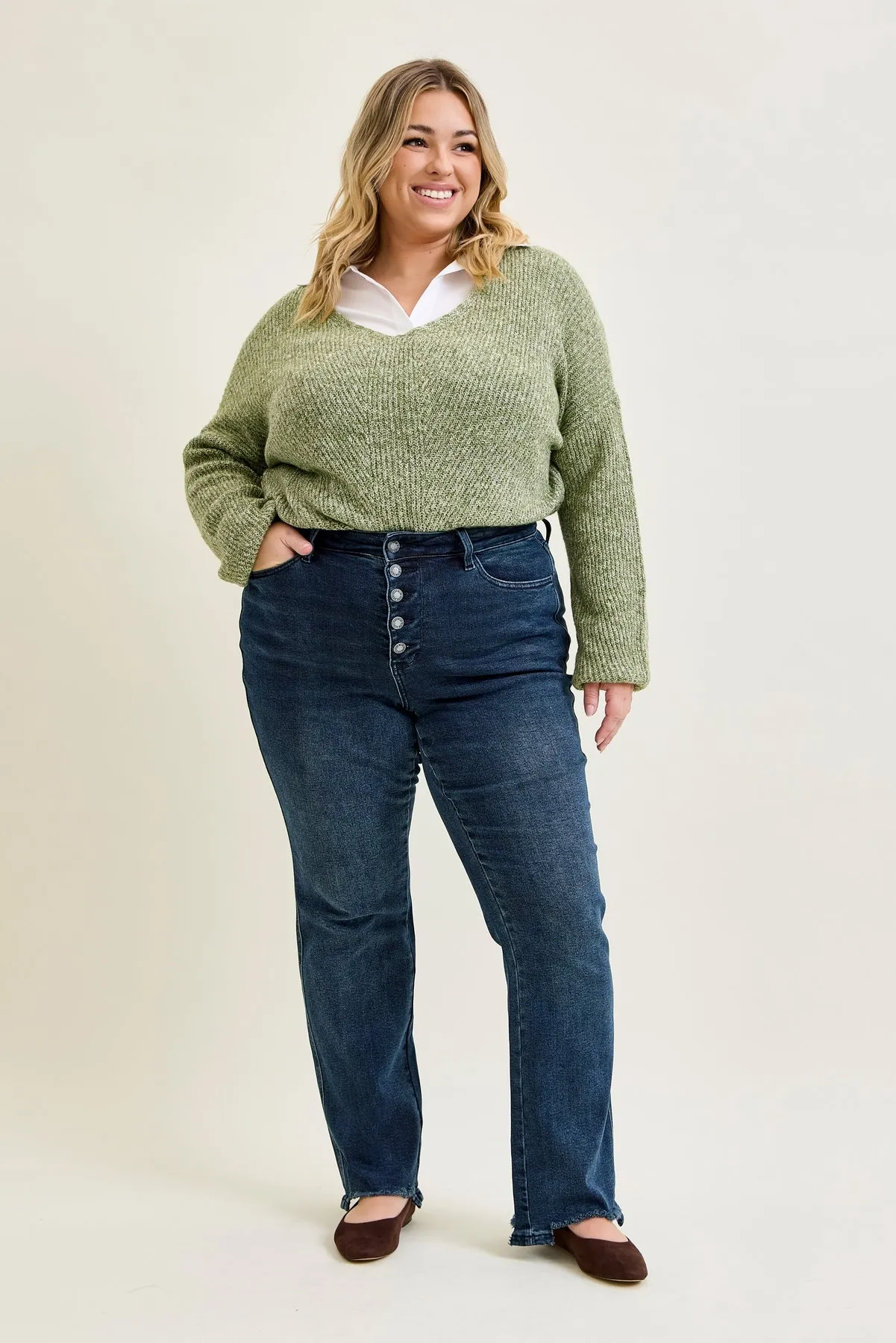 Kimberly Button Fly Hem Distressed Straight Jeans - PLUS sold by Judy Blue product image thumbnail 3