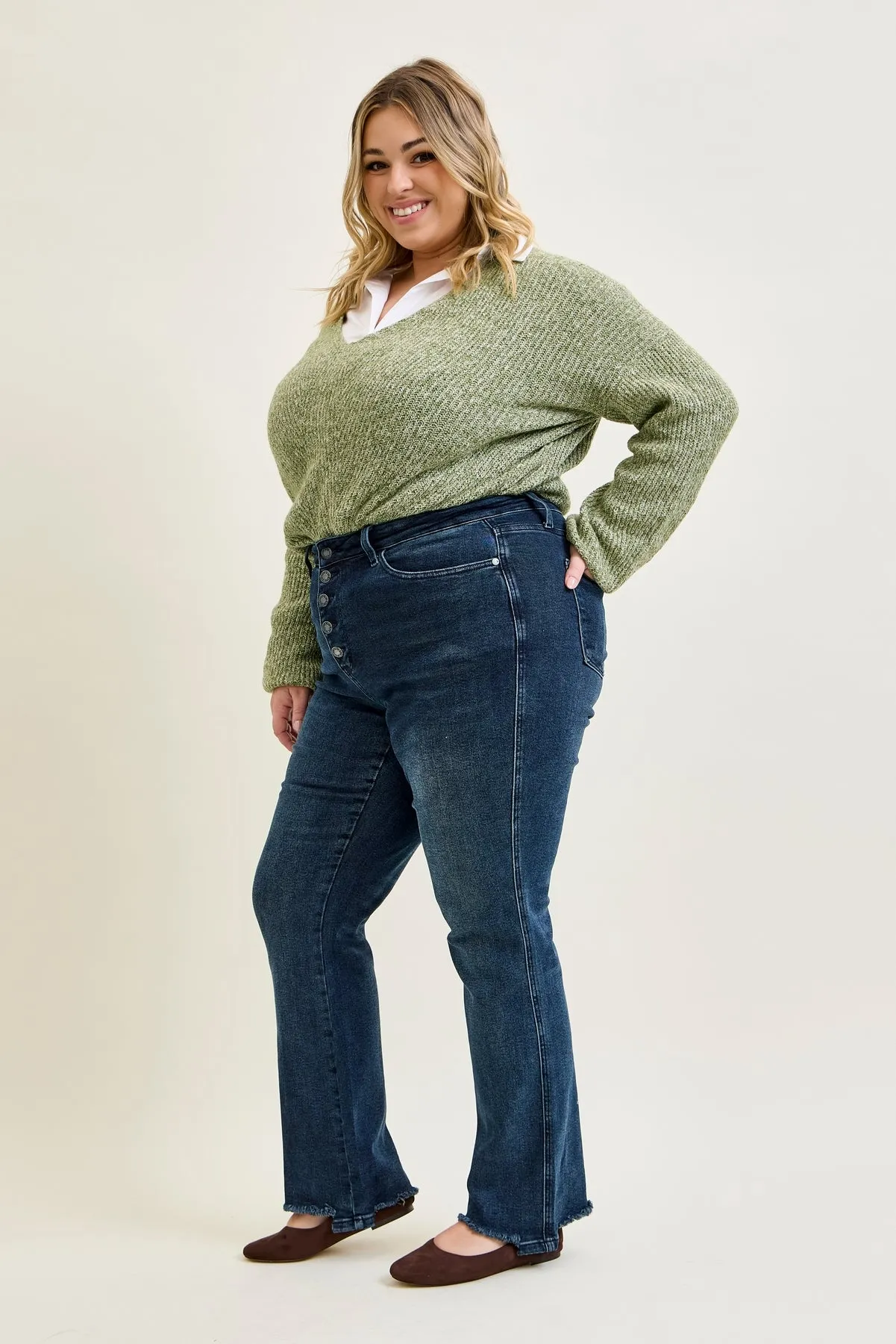 Kimberly Button Fly Hem Distressed Straight Jeans - PLUS sold by Judy Blue product image thumbnail 4