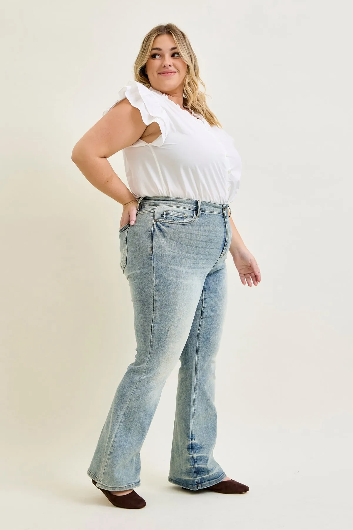Charlotte Tinted Pin Tack Detail Flare Jeans - PLUS sold by Judy Blue product image thumbnail 2