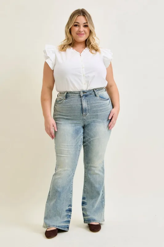 Charlotte Tinted Pin Tack Detail Flare Jeans - PLUS made by Judy Blue
