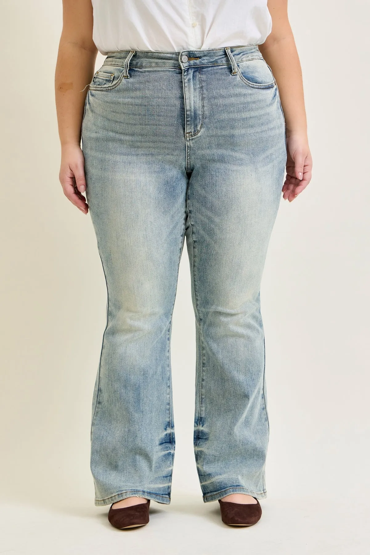 Charlotte Tinted Pin Tack Detail Flare Jeans - PLUS sold by Judy Blue product image thumbnail 5