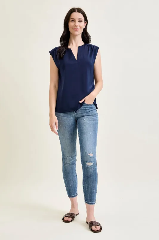 Angie Relaxed Fit Bleach Splash Cropped made by Judy Blue