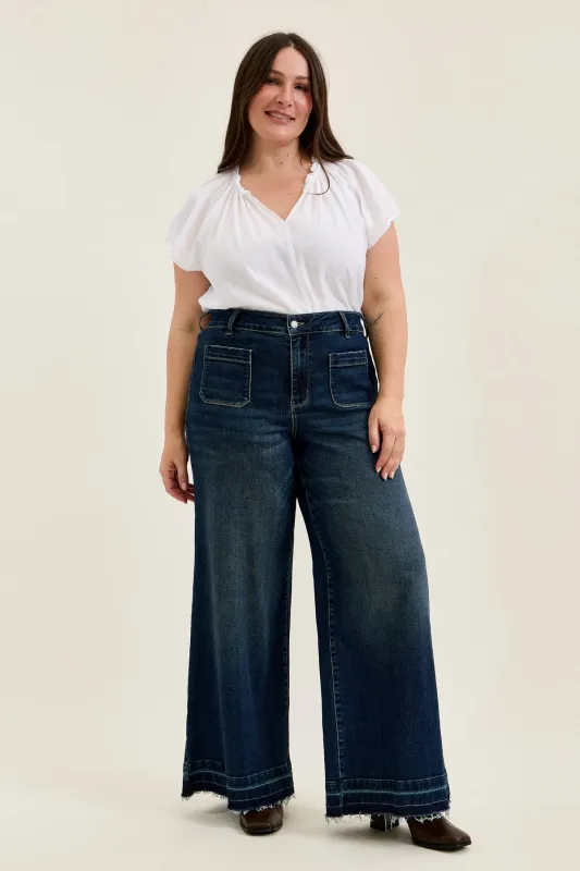 Liza Palazzo Jeans with Front Patch Pockets - PLUS made by Judy Blue