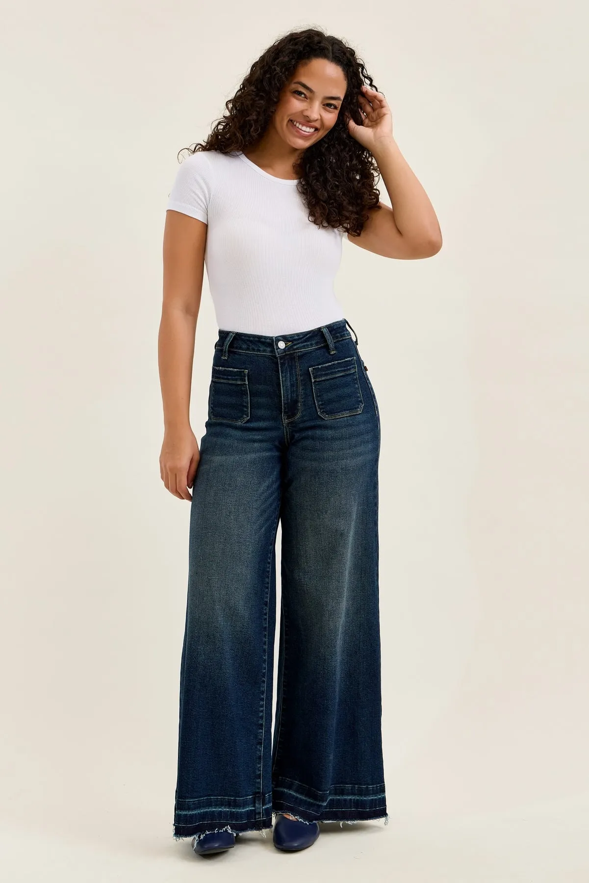 Liza Palazzo Jeans with Front Patch Pockets sold by Judy Blue