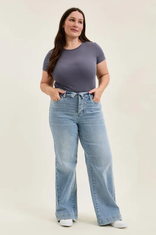 Lux Retro Wide With Fold-Over Waistband - PLUS made by Judy Blue