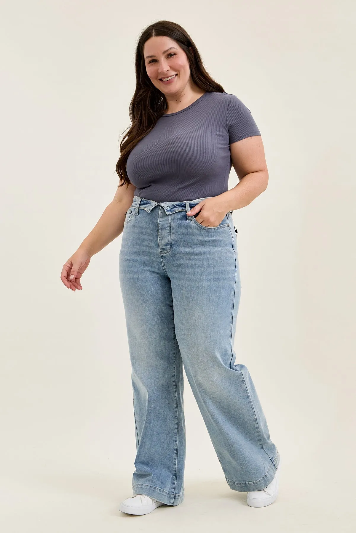 Lux Retro Wide With Fold-Over Waistband - PLUS sold by Judy Blue product image thumbnail 3