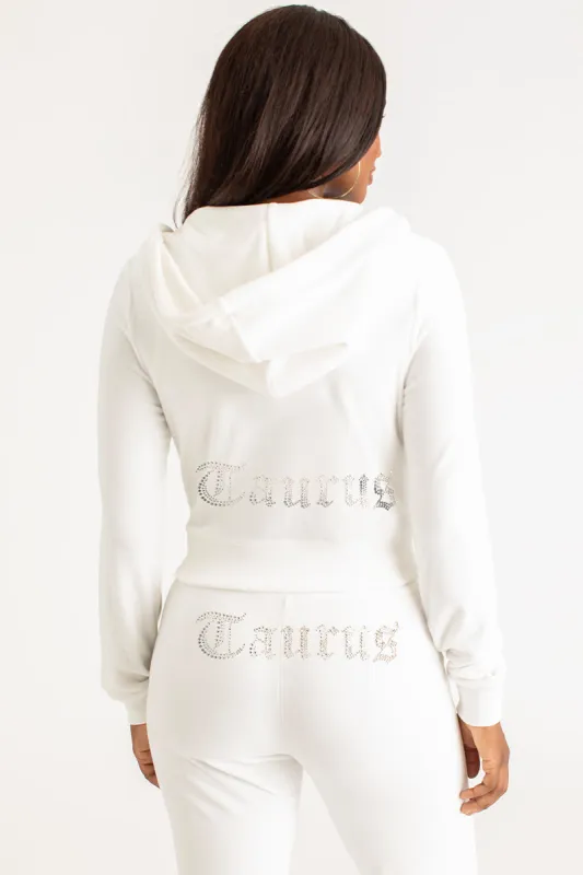 Taurus Customizable Big Bling Velour Hoodie made by Juicy Couture