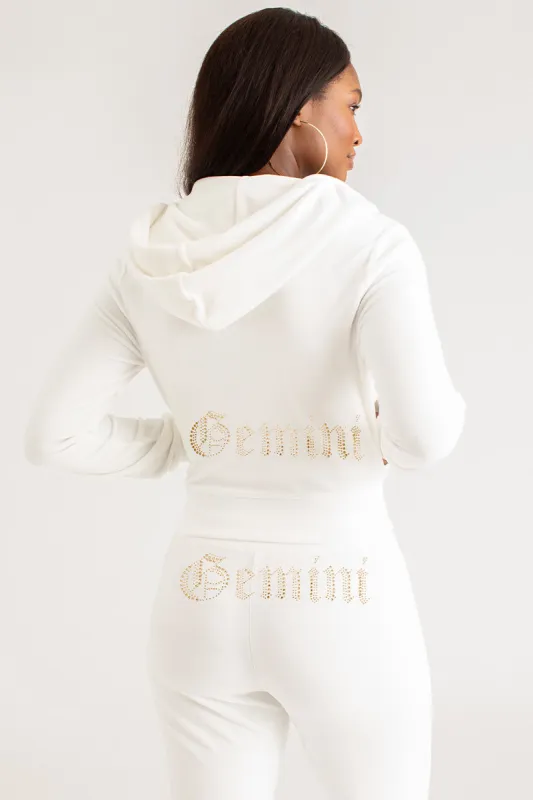 Gemini Customizable Big Bling Velour Hoodie sold by Juicy Couture
