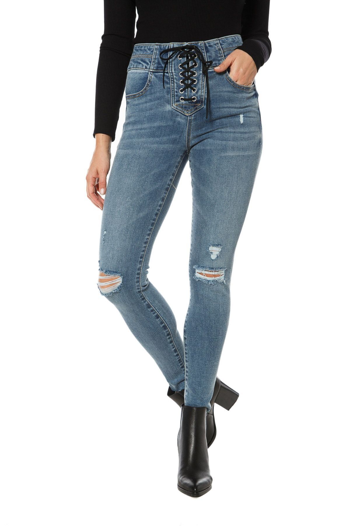 Melrose High Rise Lace Up Skinny Jeans sold by Juicy Couture