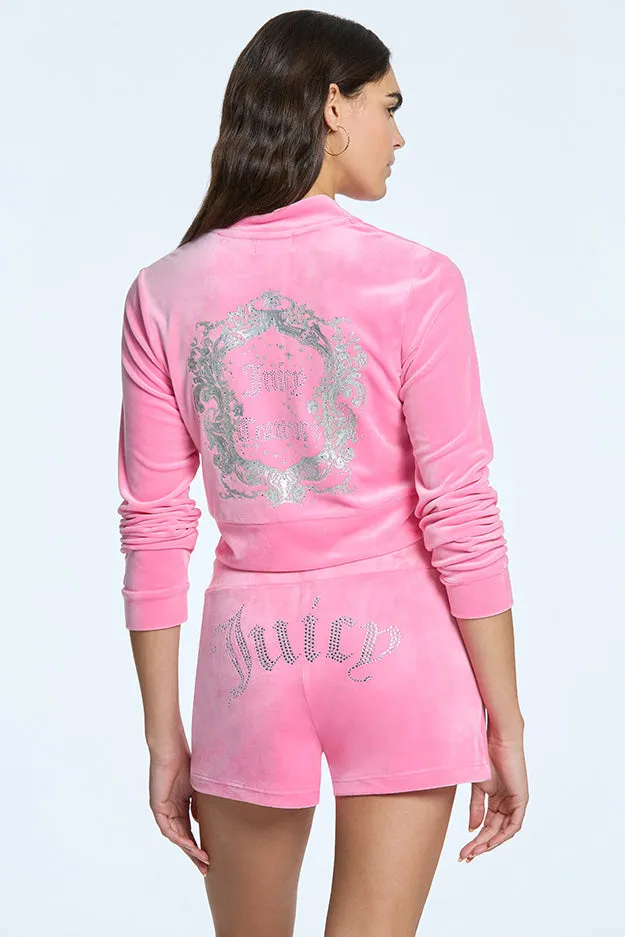 Monogram Cropped Velour Bomber Jacket sold by Juicy Couture