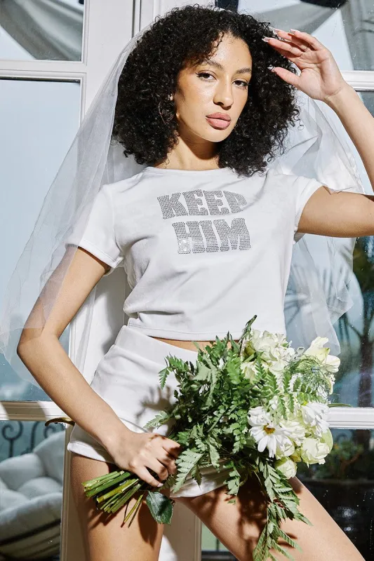 Keep Him Big Bling Velour Baby Tee sold by Juicy Couture