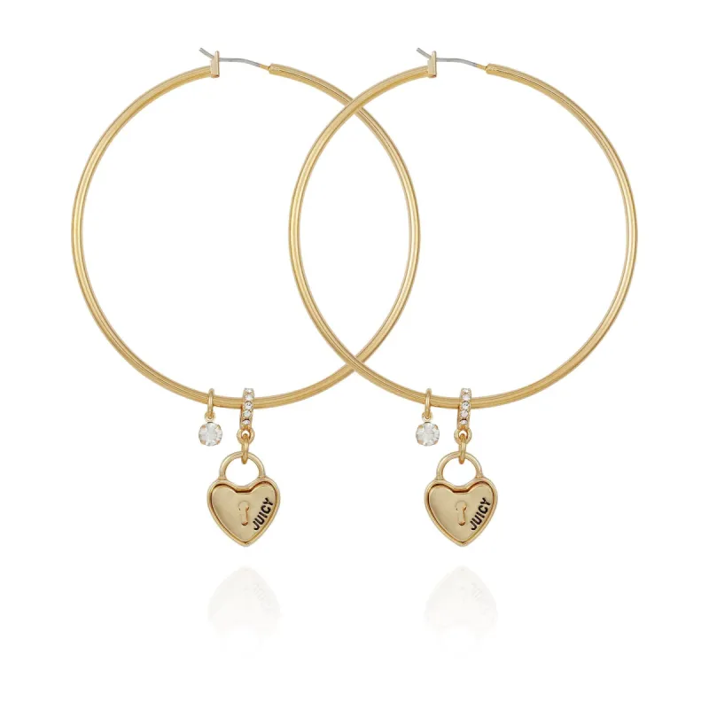 Heart Lock Charm Hoop Earrings sold by Juicy Couture