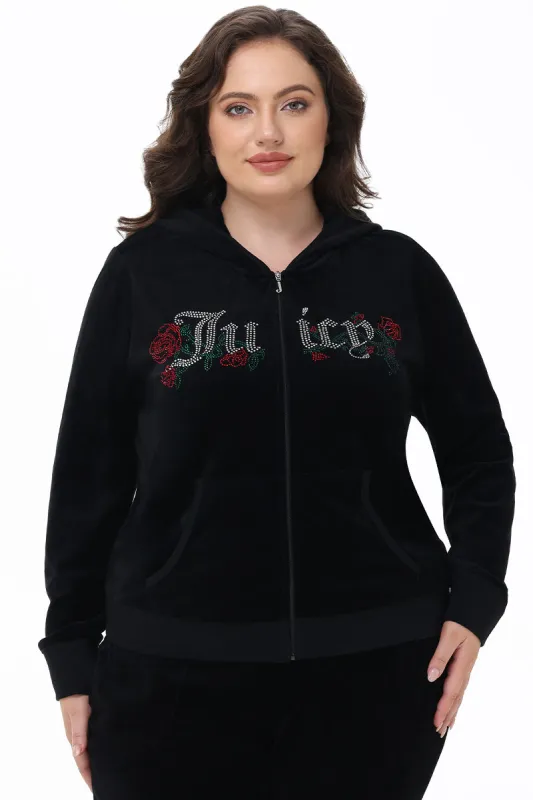 Plus-Size Juicy Roses Bling Cotton Velour Hoodie sold by Juicy Couture