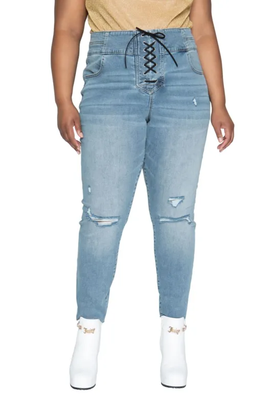 Plus-Size Melrose High Rise Lace Up Skinny Jeans sold by Juicy Couture