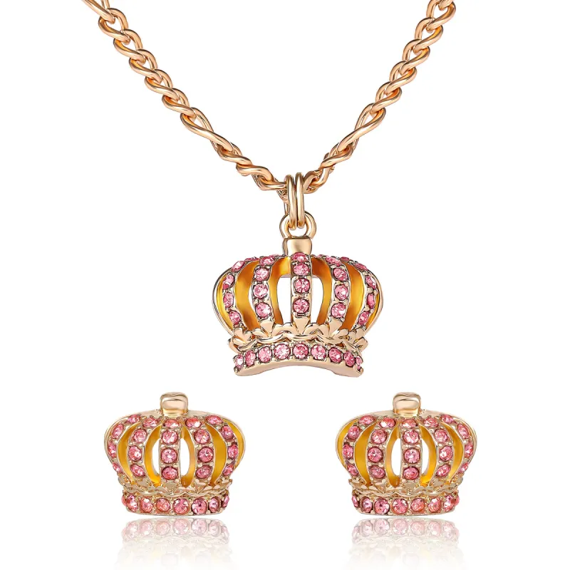 Pink Crystal Crown Pendant Necklace & Stud Earrings Set sold by Juicy Couture