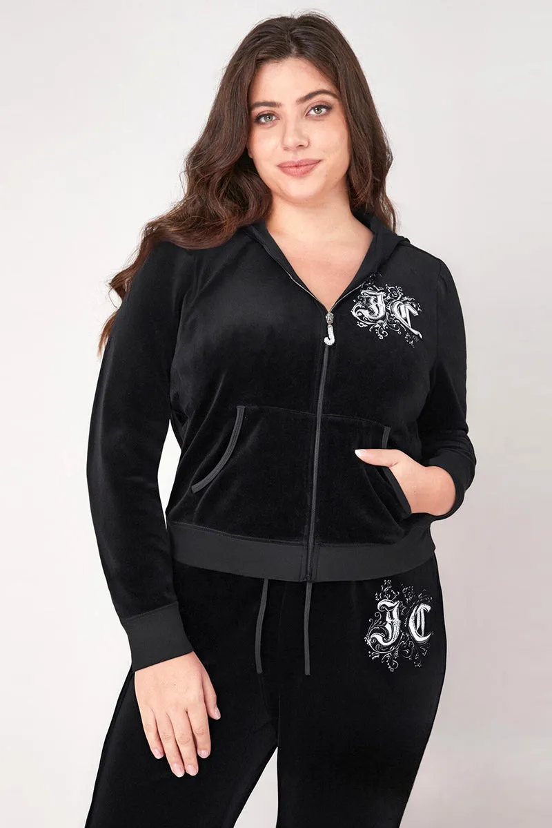 Plus-Size Monogram Heritage Cotton Velour Hoodie sold by Juicy Couture