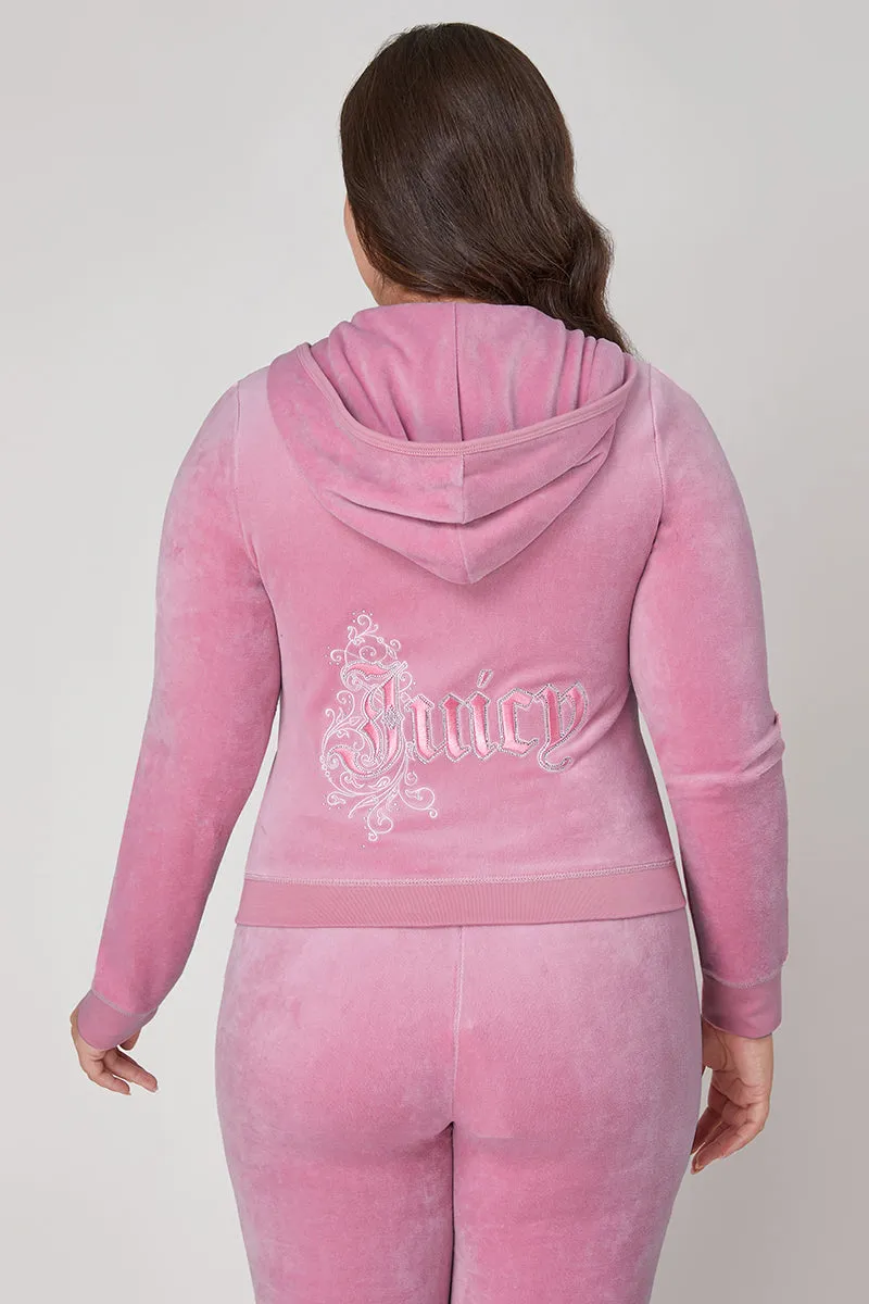 Plus-Size Monogram Heritage Cotton Velour Hoodie sold by Juicy Couture