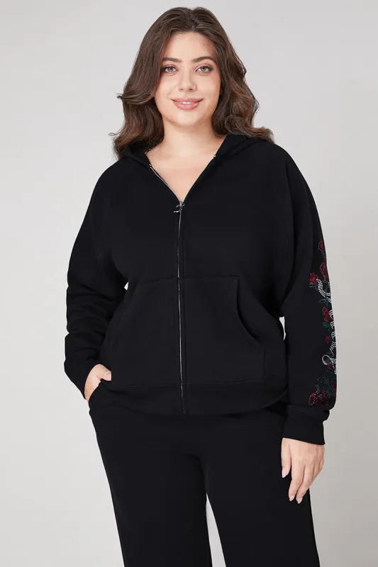 Plus-Size Roses Oversized Zip Front Hoodie sold by Juicy Couture