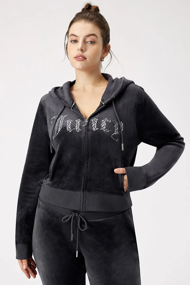 Plus-Size Front Mixed Crystals Velour Hoodie sold by Juicy Couture