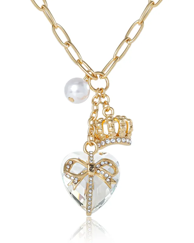 Heart, Crown, Pearl Charm Cluster Necklace made by Juicy Couture