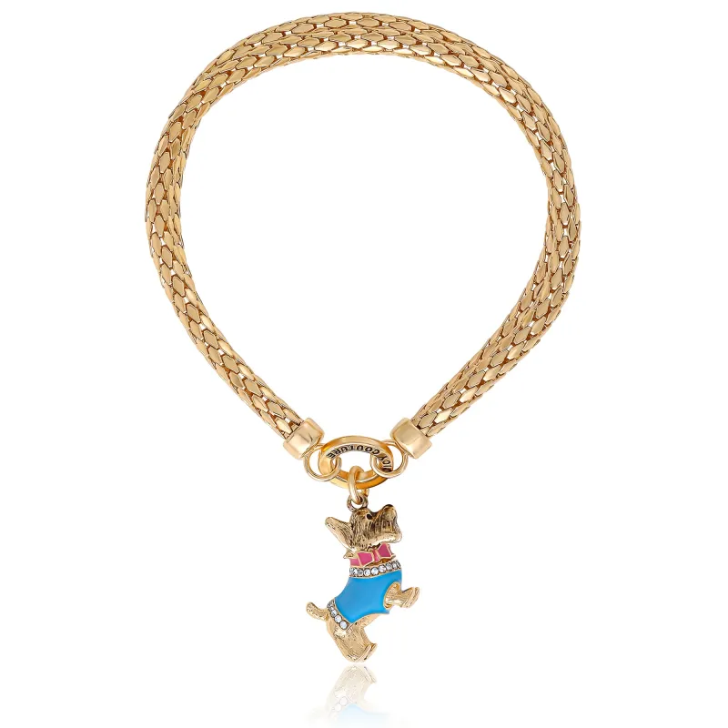 Double Chain Bracelet with Blue Dog Charm made by Juicy Couture