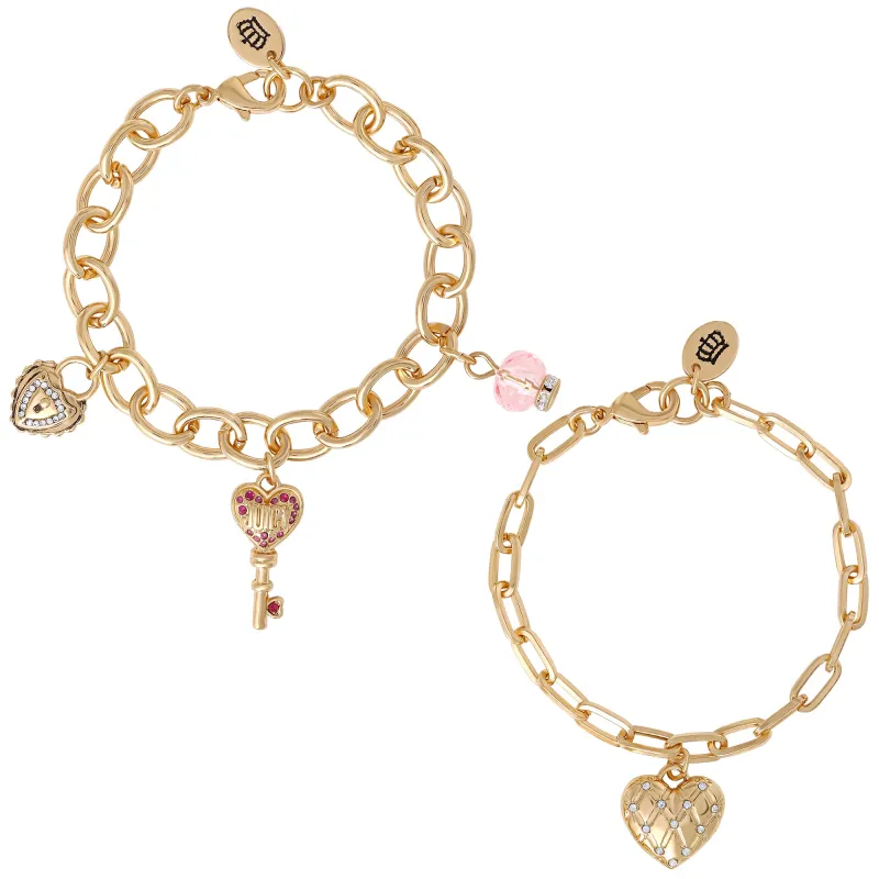 Charm Bracelet Set with Heart and Key Charms made by Juicy Couture