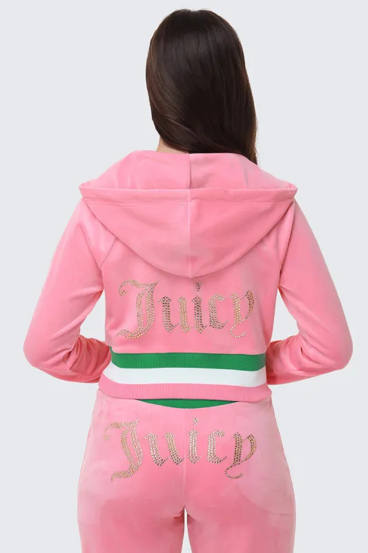 Heritage Stripe Bling Velour Zip Hoodie made by Juicy Couture