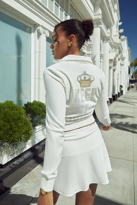 Pearly Big Bling Short Sleeve Velour Zip Up | Parallel