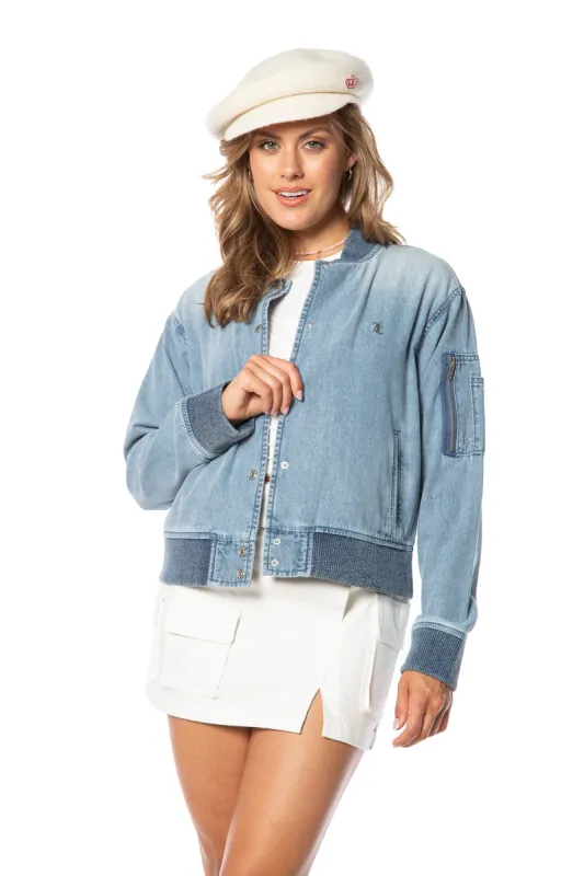 Denim Bomber Jacket with Ribbed detail sold by Juicy Couture