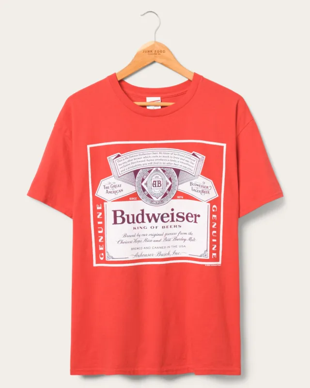 Budweiser Label King of Beers Flea Market Tee sold by Junk Food Clothing