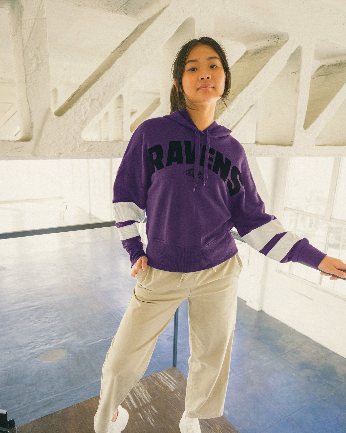 WOMENS RAVENS SIDELINE STRIPED FLEECE sold by Junk Food Clothing product image thumbnail 2