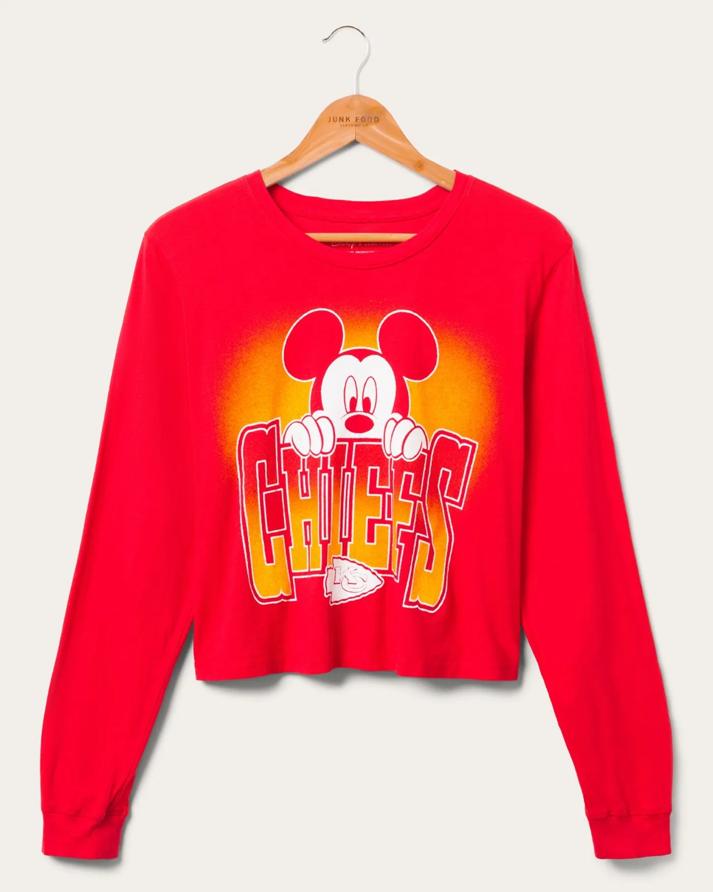 Women's Kansas City Chiefs Mickey Hang on Crop Long Sleeve sold by Junk Food Clothing