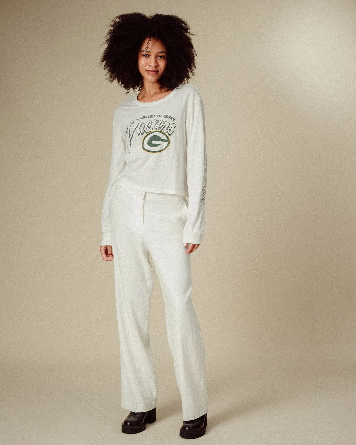 Women's Green Bay Packers Touchdown Long Sleeve Crop Tee sold by Junk Food Clothing product image thumbnail 2