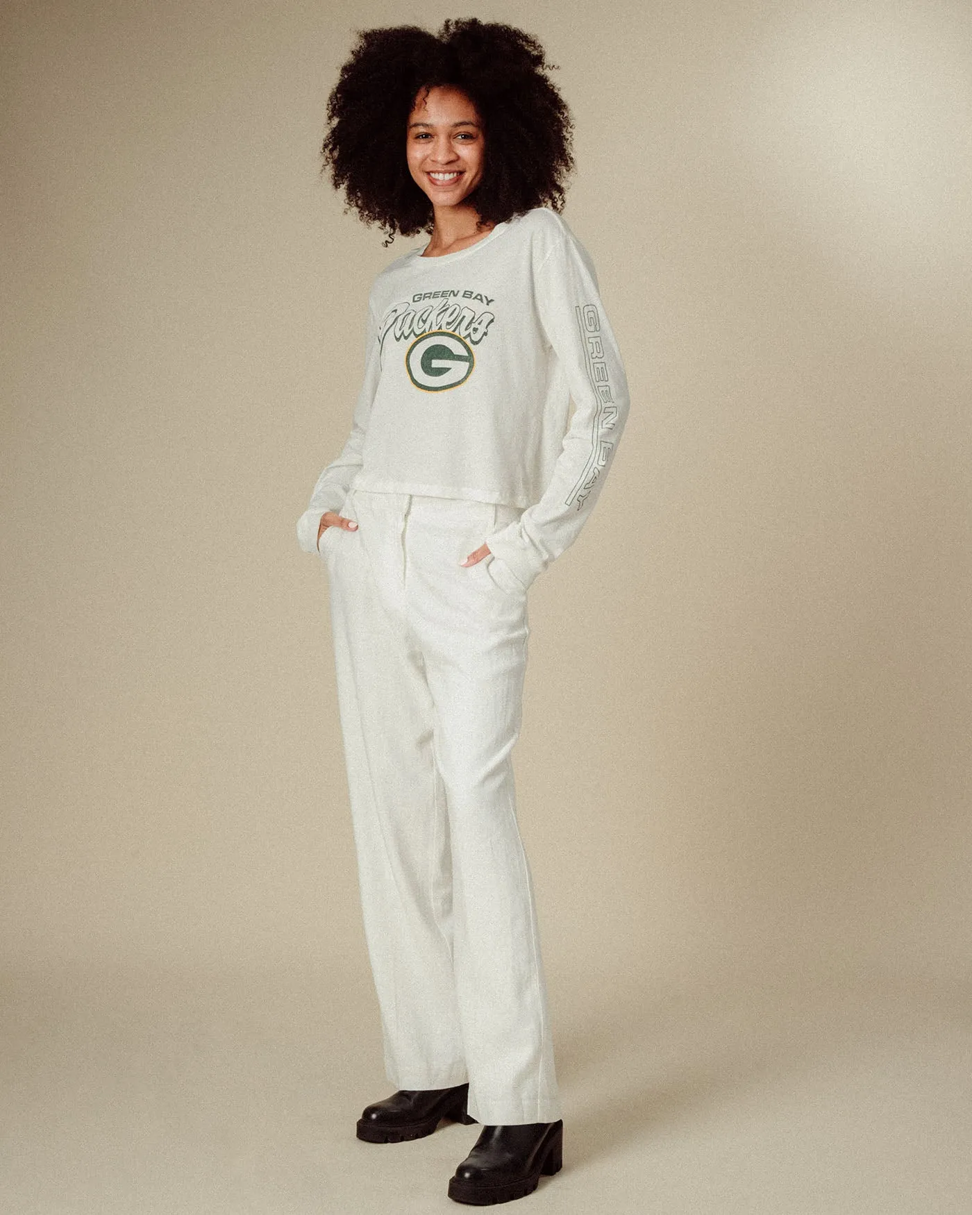 Women's Green Bay Packers Touchdown Long Sleeve Crop Tee sold by Junk Food Clothing product image thumbnail 3