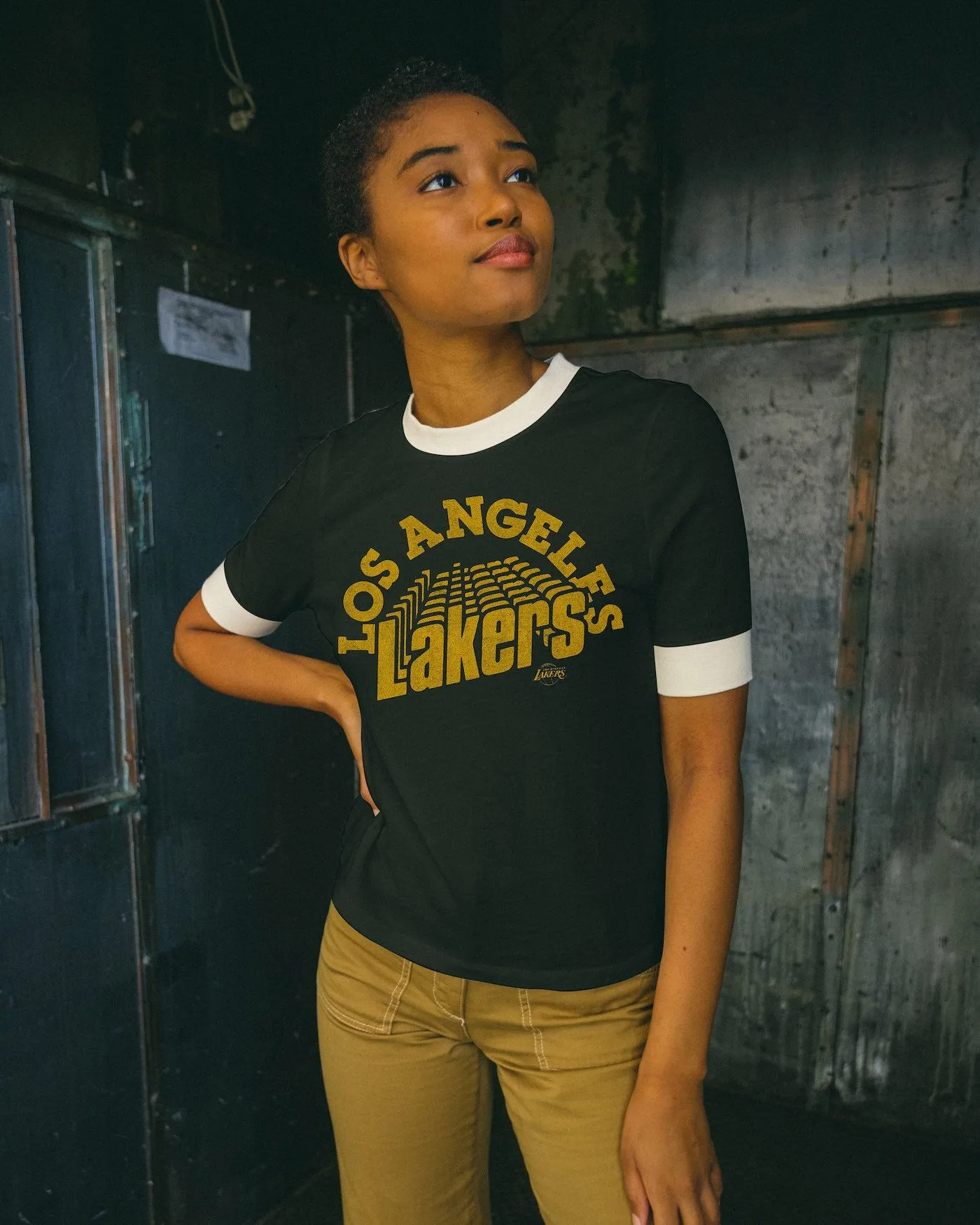 Women's NBA Los Angeles Lakers Slim Ringer Tee sold by Junk Food Clothing product image thumbnail 2