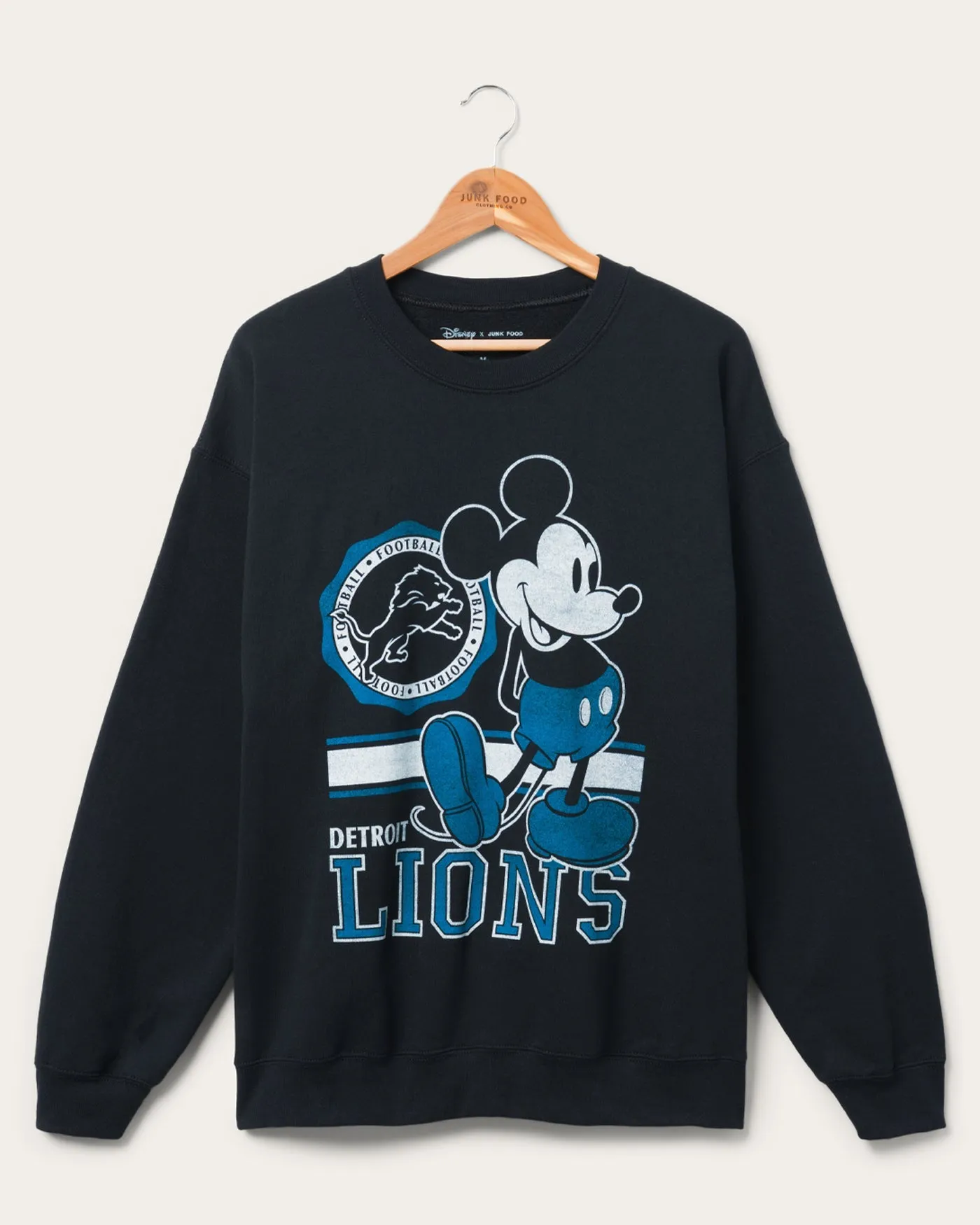 Detroit Lions Mickey Crew Fleece sold by Junk Food Clothing