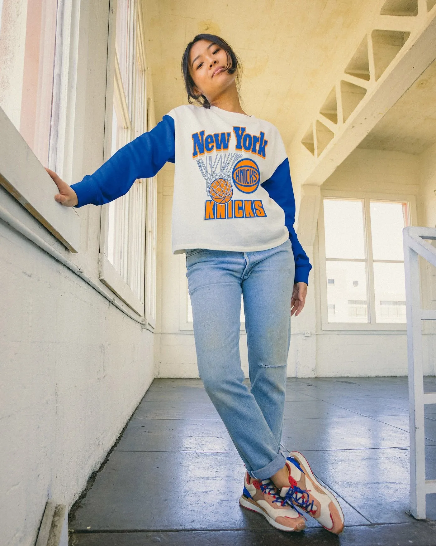 Women's NBA New York Knicks Contrast Long Sleeve Crew sold by Junk Food Clothing product image thumbnail 2
