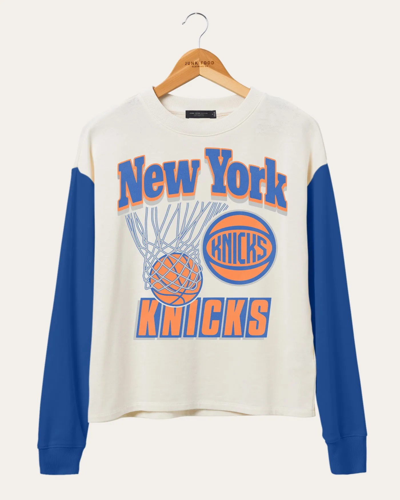 Women's NBA New York Knicks Contrast Long Sleeve Crew sold by Junk Food Clothing
