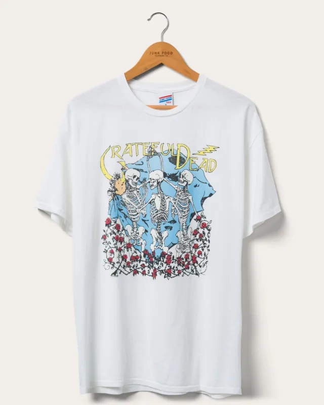 Unisex Grateful Dead Skeletons Bed of Roses Flea Market Tee sold by Junk Food Clothing