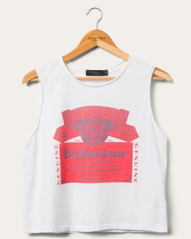 Women's Budweiser Label Cropped Muscle Tank sold by Junk Food Clothing